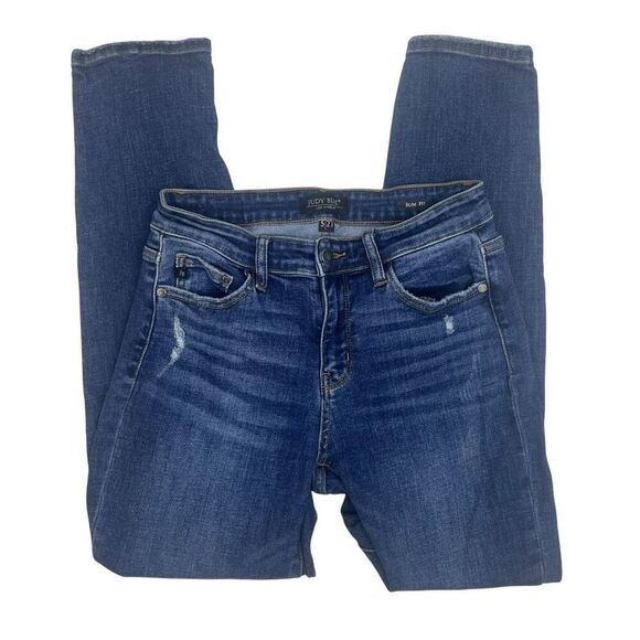 Judy Blue Womens Distressed Slim Straight Jeans Blue Denim Medium Wash Size 5/27 - Picture 15 of 16